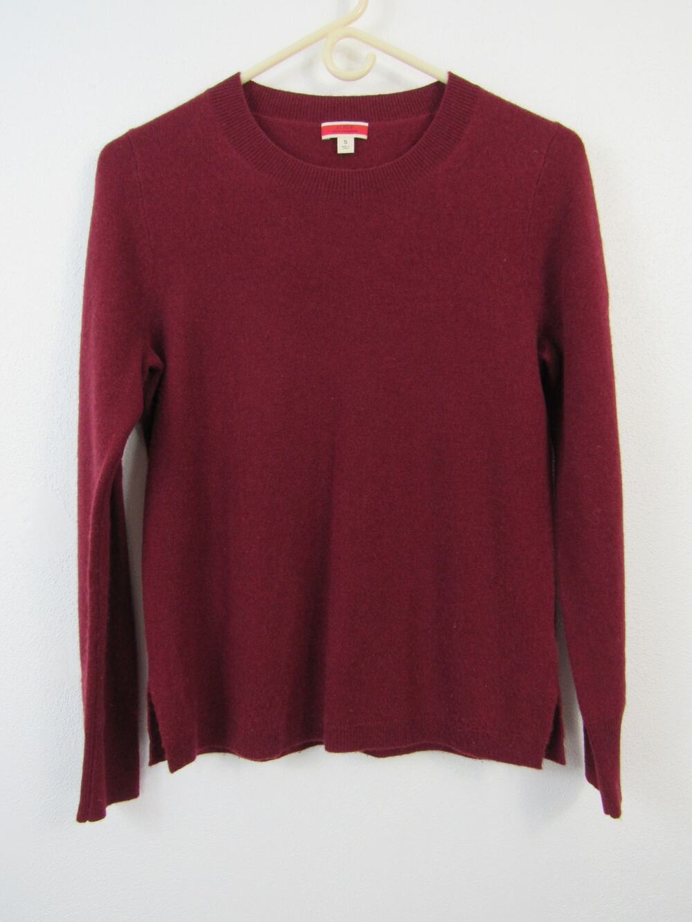 J. Crew Small 100% Cashmere Red Crewneck Sweater Very Soft *Flawed*